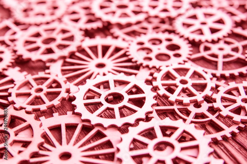 texture of wooden gears. the mechanism of interaction.