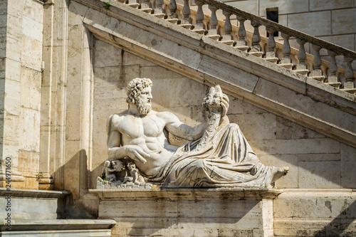 Statue of Nile as a part of the Fonatana della Dea Roma at the Palace of Senators in Rome, Italy