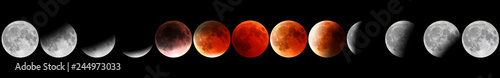 Banner astronomical background. Full red moon phases by night. The total phases of the lunar eclipse. Wide panorama. © bennymarty