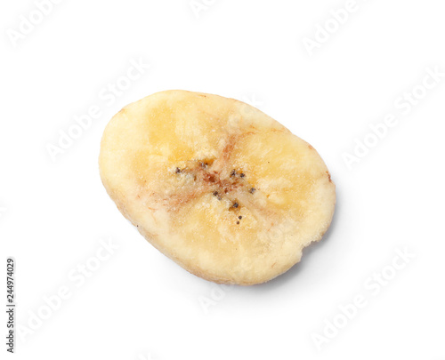 Sweet banana slice on white background. Dried fruit as healthy snack