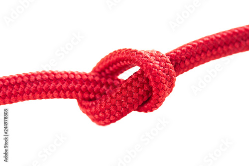 red shoe laces with a knot