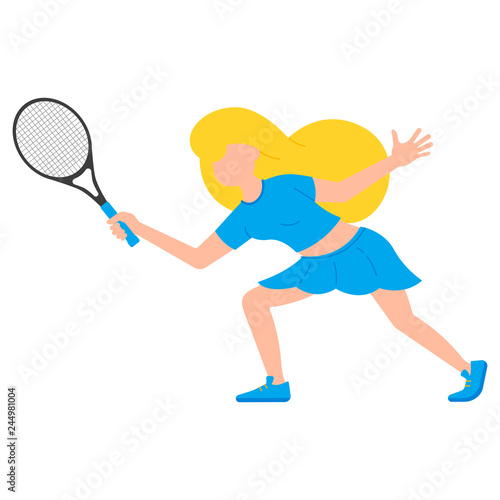 Sporty girl with tennis racket discourages the filing in cartoon photo