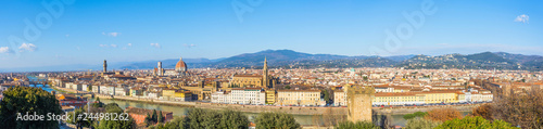 Florence Italy at sunny day cityscape aerial wide view panorama.