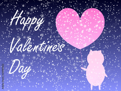 Love day background. Сute little piggy. Pink Heart. Valentines day background.