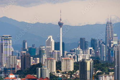 Panorama cityscape view in the middle of Kuala Lumpur city center, day time, Malaysia.