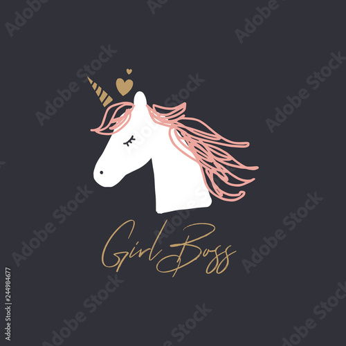 Cute hand drawn girl unicorn pastel nursery art