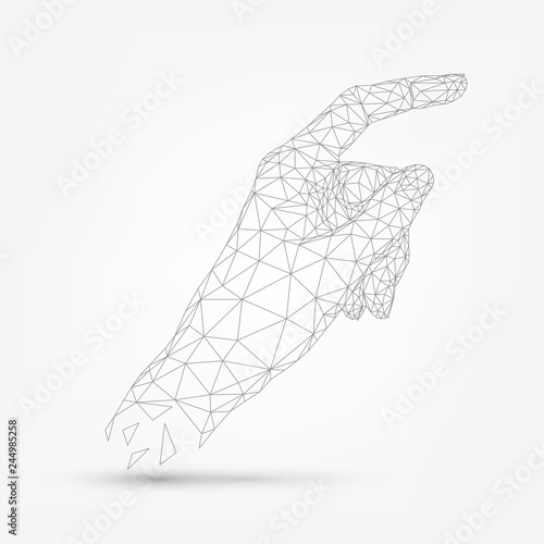 Wireframe human hand, index finger, triangular palm