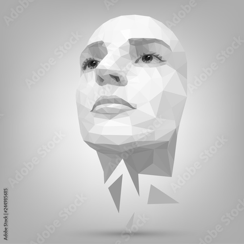 Polygonal human face, origami, triangular pattern. Mask