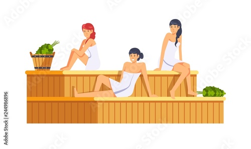 Sauna and spa procedures by women isolated vector.