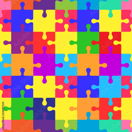 Seamless colorful pattern with puzzles, jigsaw, children's pattern