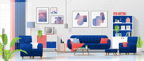 Interior background with colorful living room , vector , illustration