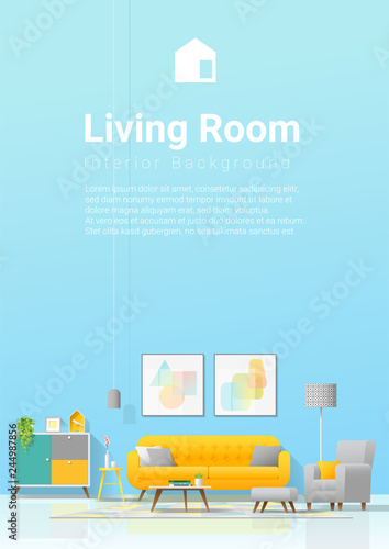 Interior background with cozy colorful living room , vector , illustration