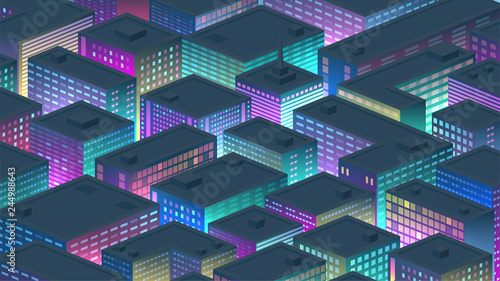 Isometric background with a populous nigh tcity, metropolis, business, city life