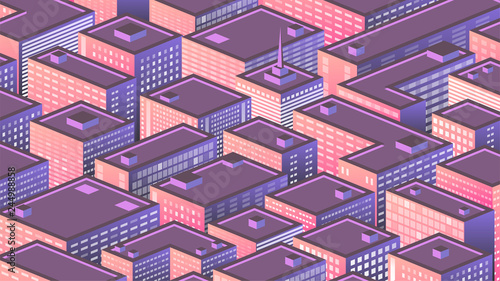 Isometric background with a populous sunser or sunrise city, metropolis, business, city life