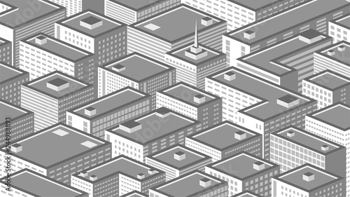 Isometric background with a populous gray city, metropolis, business, city life