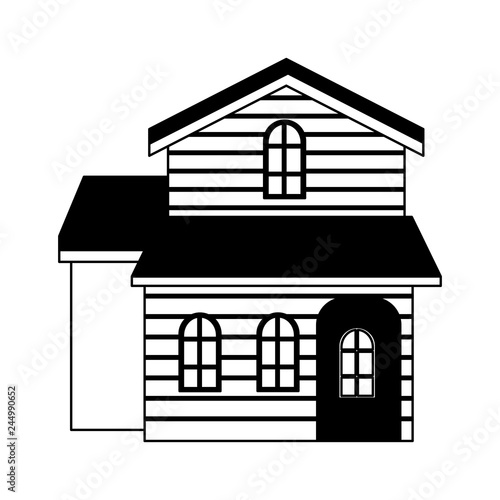 Wooden house real estate in black and white