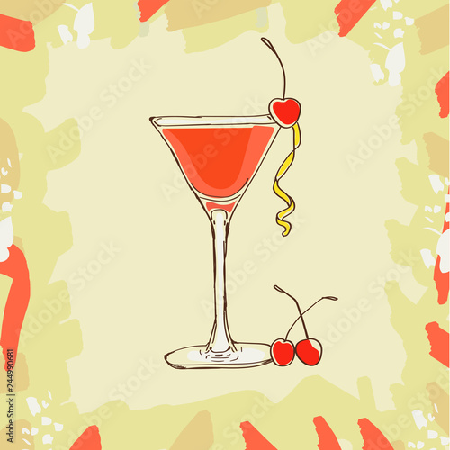 Manhattan coctail glass, sketch vector illustration isolated on color background