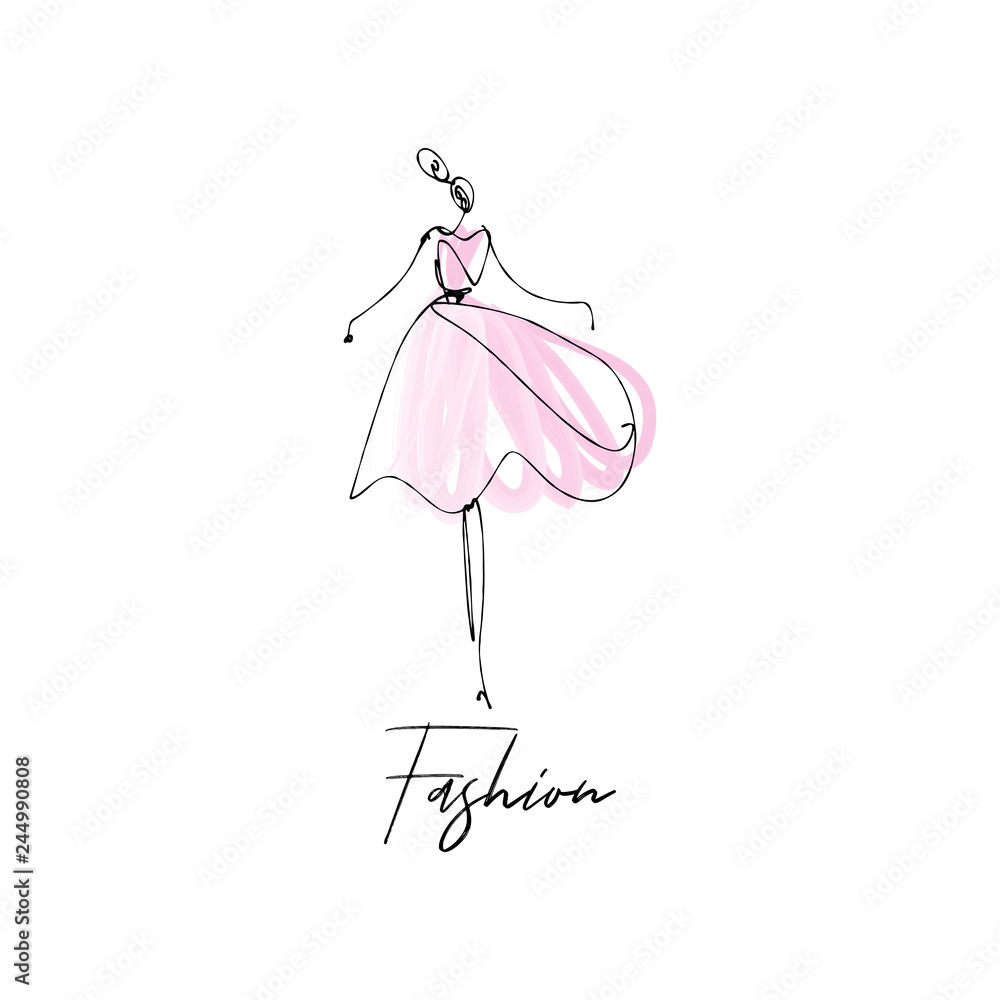 Fashion model hand drawn sketch, stylized ink silhouette Fashion model hand drawn sketch, stylized ink silhouette