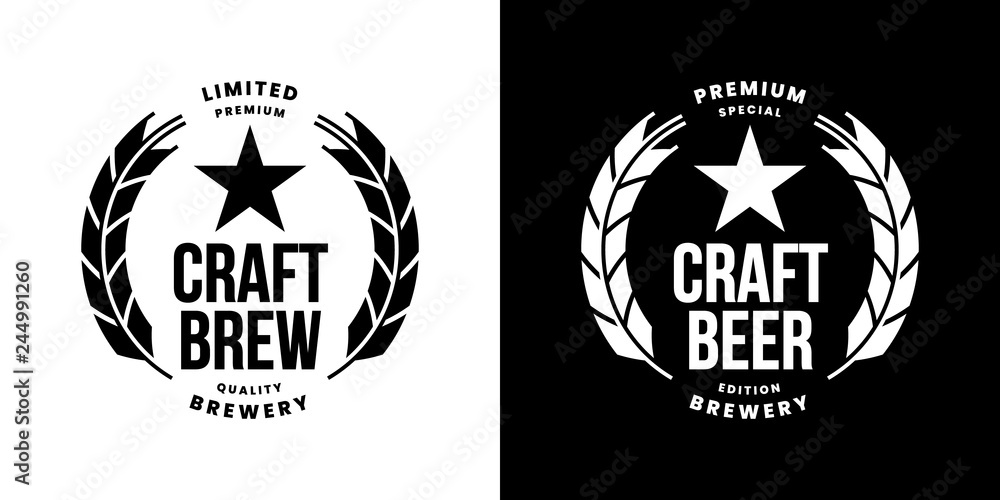 Fototapeta premium Modern craft beer drink isolated vector logo sign for bar, pub, store, brewhouse or brewery. Premium quality logotype emblem illustration template set. Brewing fest fashion t-shirt badge design bundle