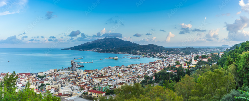 Greece, Zakynthos, XXL panorama of pretty little zakynthos city from above