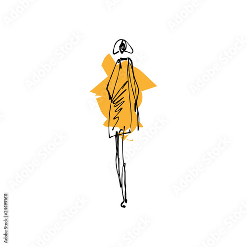 Woman art. Fashion model hand drawn sketch, stylized ink silhouette