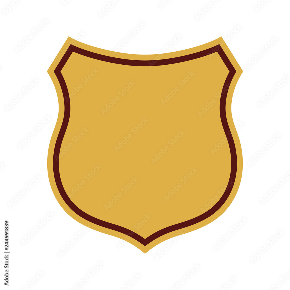 Shield shape gold icon. Simple silhouette flat logo on white background. Symbol of security, protection, safety, strong. Element for secure protect design emblem decoration Vector illustration Shield shape gold icon. Simple silhouette flat logo on white background. Symbol of security, protection, safety, strong. Element for secure protect design emblem decoration Vector illustration