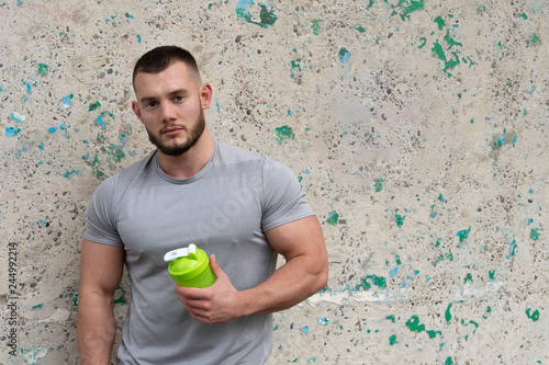 A portrait of bearded bodybuilder. Close up