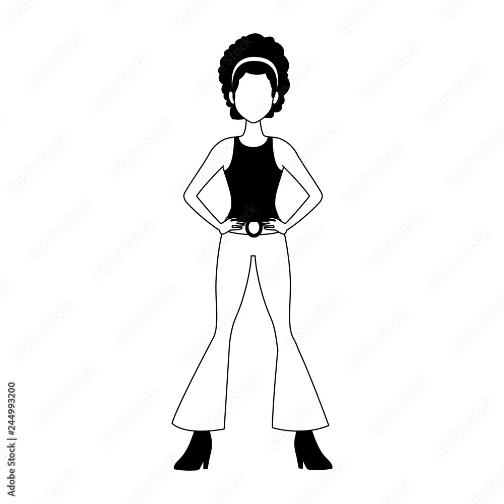 Disco woman cartoon in black and white Disco woman cartoon in black and white