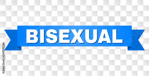 BISEXUAL text on a ribbon. Designed with white title and blue stripe. Vector banner with BISEXUAL tag on a transparent background.