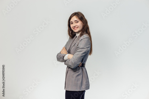 A beautiful girl on a white background is isolated