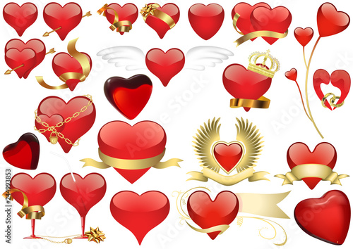 Big Set of Red Heart - Detailed Illustrations for Your Graphic Design, Vector