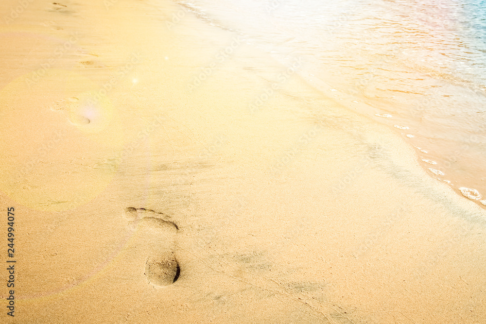 Beautiful footprints on the beach in nature by the sea Beautiful footprints on the beach in nature by the sea