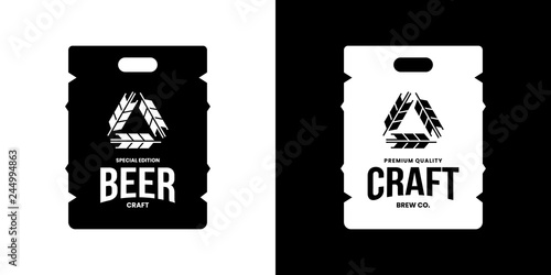 Modern craft beer drink isolated vector logo sign for bar, pub, store, brewhouse or brewery. Premium quality keg logotype emblem illustration set. Brewing fest fashion t-shirt badge design bundle.