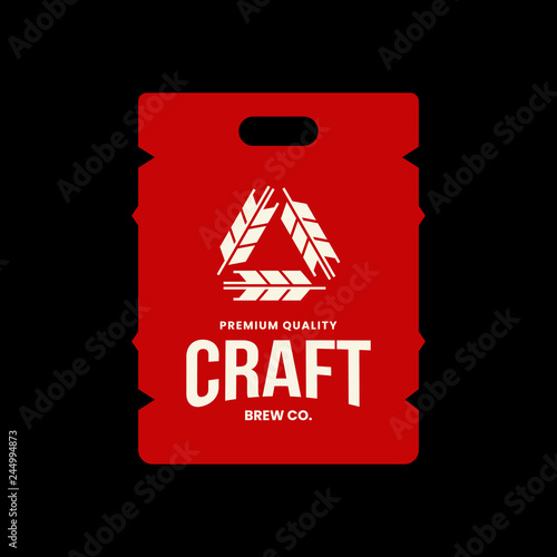 Modern craft beer drink vector logo sign for bar, pub, store, brewhouse or brewery isolated on black background. Premium quality keg logotype illustration. Brewing fest fashion t-shirt badge design.