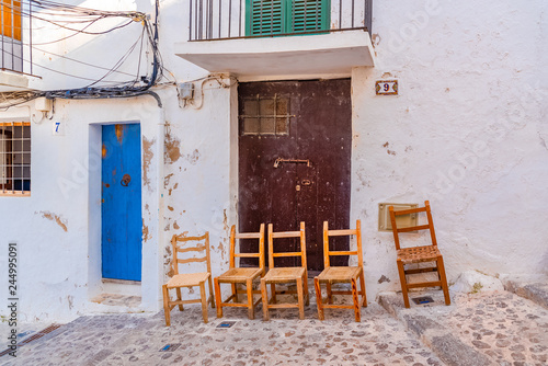 Fototapeta Naklejka Na Ścianę i Meble -  Ibiza, Spain, typical pedestrian street of Eivissa city, beautiful mediterranean village 