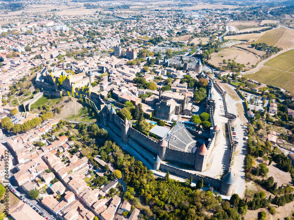 Aerial view of fortified city of Carcassonne