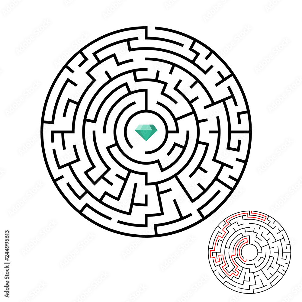 Vector illustration of maze labyrinth with diamond in flat style. Vector illustration of maze labyrinth with diamond in flat style.