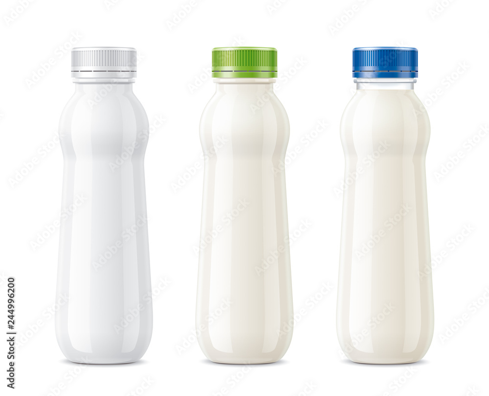 White bottles mockups. Version for milk, dairy foods and other drinks White bottles mockups. Version for milk, dairy foods and other drinks