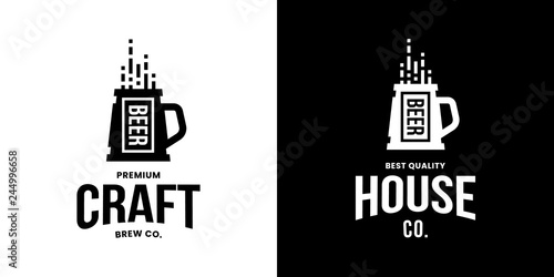 Modern craft beer drink isolated vector logo sign for bar, pub, store, brewhouse or brewery. Premium quality mug logotype emblem illustration set. Brewing fest fashion t-shirt badge design bundle.