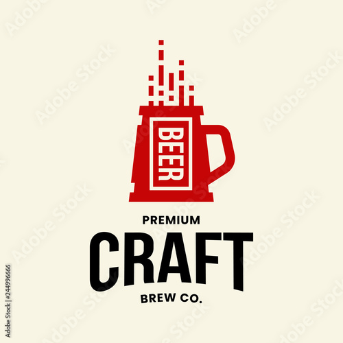 Modern craft beer drink vector logo sign for bar, pub, store, brewhouse or brewery isolated on light background. Premium quality mug logotype illustration. Brewing fest fashion t-shirt badge design.