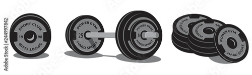 Weightlifting  barbell with sport discs for dumbbell. 3d style. .Vector illustration design.