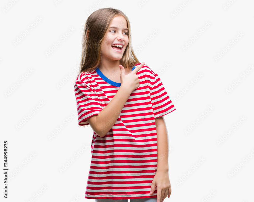 Young beautiful girl over isolated background cheerful with a smile of face pointing with hand and finger up to the side with happy and natural expression on face looking at the camera. Young beautiful girl over isolated background cheerful with a smile of face pointing with hand and finger up to the side with happy and natural expression on face looking at the camera.