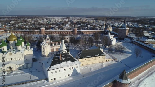 Winter panorama with the beautiful architecture of the Savior Euthymius monastery in Suzdal photo