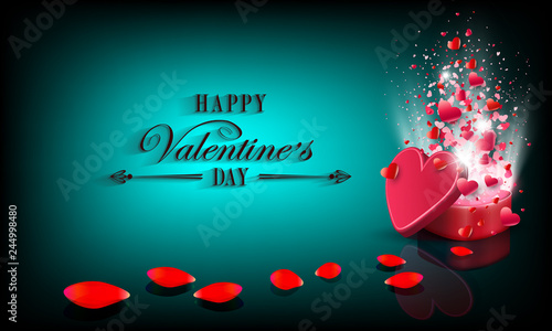 Dark turquoise design with red box and rose petals,