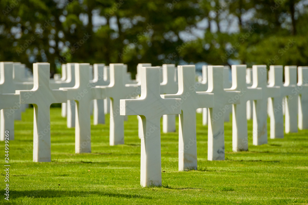 Soldier's cemetery with a row of crosses