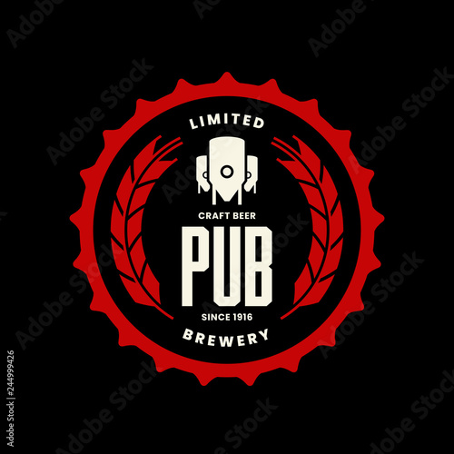 Modern craft beer drink vector logo sign for bar, pub, store, shop, brewhouse, brewery isolated on black background. Premium quality logotype emblem illustration. Brewing fashion t-shirt badge design.