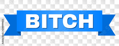 BITCH text on a ribbon. Designed with white title and blue stripe. Vector banner with BITCH tag on a transparent background.