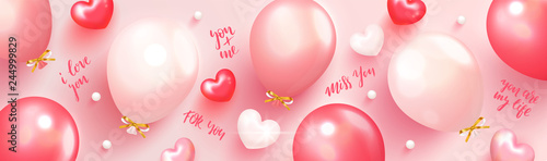 Romantic composition with balloons and romantic inscriptions. Vector illustration for website ,cards, posters,ads, coupons, promotional material.