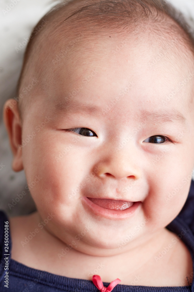 Closeup Asian baby's head expression