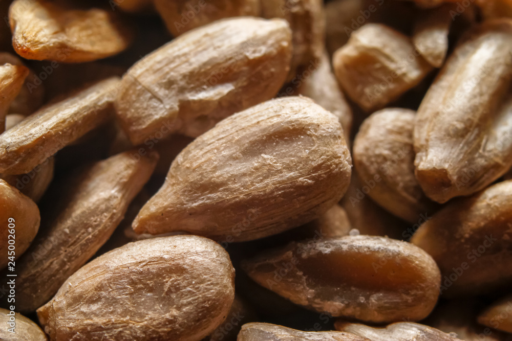 Peeled, roasted and salted sunflower seeds. Macro close-up photography. Peeled, roasted and salted sunflower seeds. Macro close-up photography.